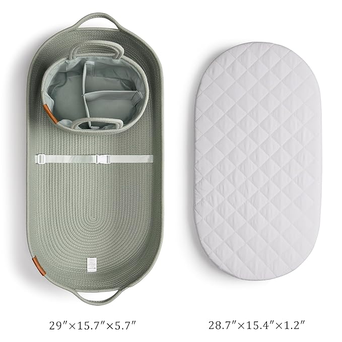 Baby Changing Basket for Baby Dresser, Moses Basket for Babies, Cotton Rope Diaper Changing Basket, Unisex Baby Moses Basket, Foam Diaper Changing Pad for Dresser, Changing Table Topper for Dresser