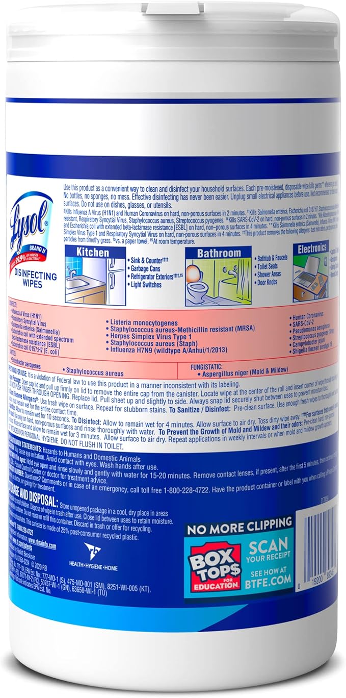 Lysol Disinfectant Wipes, Dorm Room Essentials, Multi-Surface Antibacterial Cleaning Wipes, For Disinfecting and Cleaning, Crisp Linen, 80 Count