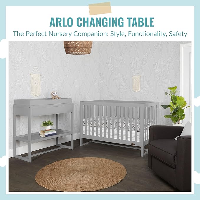 Dream On Me Arlo Changing Table in Pebble Grey – Enclosed Dressing Area with Safety Strap, Solid New Zealand Pinewood, Non-Toxic Finish, Spacious Fixed Storage Shelf, Water-Resistant 1" Changing Pad