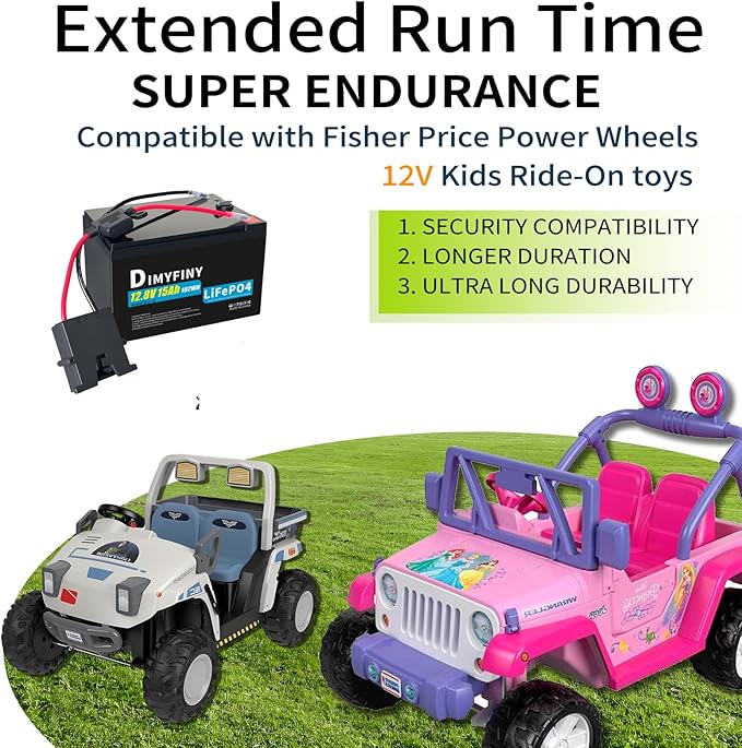 Upgraded 12 Volt Replacement Battery for Fisher-Price Power Wheels Ride-On Toy Cars | 12V15Ah LiFePO4 Battery with Fast Charger & 20A BMS, 2000+ Deep Cycle for Marine, Solar, Fish Finder, Camping