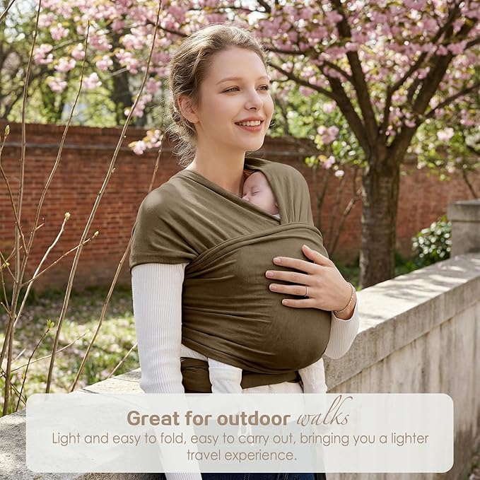 Baby Wrap Carrier, Baby Carrier Wrap Newborn(7-35lbs), Cotton Baby Sling Carriers Wearing Wrap Hands Free, Cozy Newborn Wrap One Size Fits All, Brown