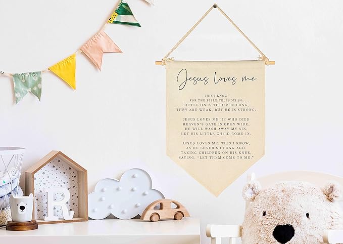 Bible Verse Sign-Scripture Banner Pennant Decor-Baby,Shower Gift-Sunday School Song Decor-Flag Decoration Gifts for Baby Boys Girls Kids-Pennant Wall Present for Nursery Infant Room Playroom Bedroom