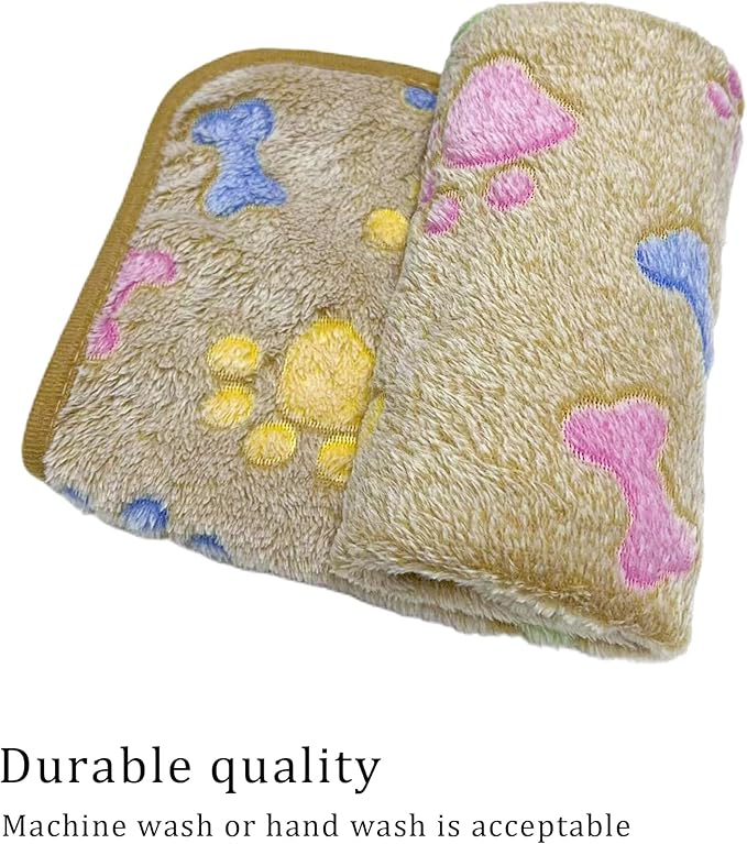 1 Pack 3 Blankets Super Soft Fluffy Premium Fleece Pet Blanket Flannel Paw Printed Throw for Dog Puppy Cat(Large 41x31'', Purple, Pink, Brown)