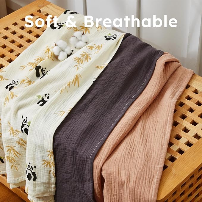 5 Pack Muslin Swaddle Blankets & Baby Burp Cloths, Soft & Breathable Cotton Baby Blankets, Receiving Blankets for Newborn, Nursery Infant Essentials, Swaddling Wrap for Unisex (Grey & Khaki)