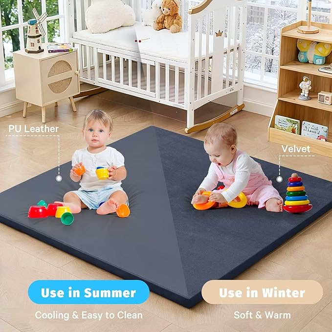 Waterproof Baby Play Mat for Floor 1.3" Thick Memory Foam 71 * 79 Cushion Playpen Playmat Tummy Time Crawling Mat Nursery Rug Pad Mattress Create Soft & Safe Area for Infants,Toddler,Kids,Navy
