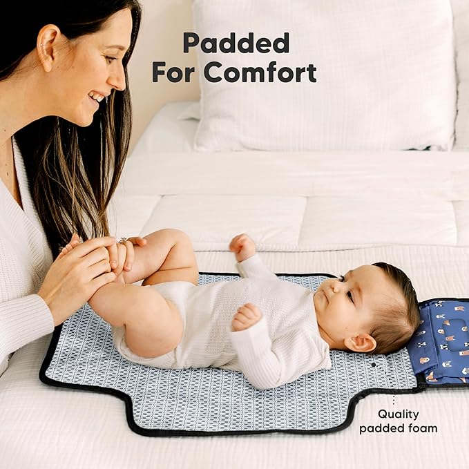 KeaBabies Portable Diaper Changing Pad - Large Waterproof Baby Changing Mat, Compact Travel Diaper Clutch, Functional Pockets Fit Newborn Essentials, Wipeable & Padded Baby Changer (Pets & Paws)