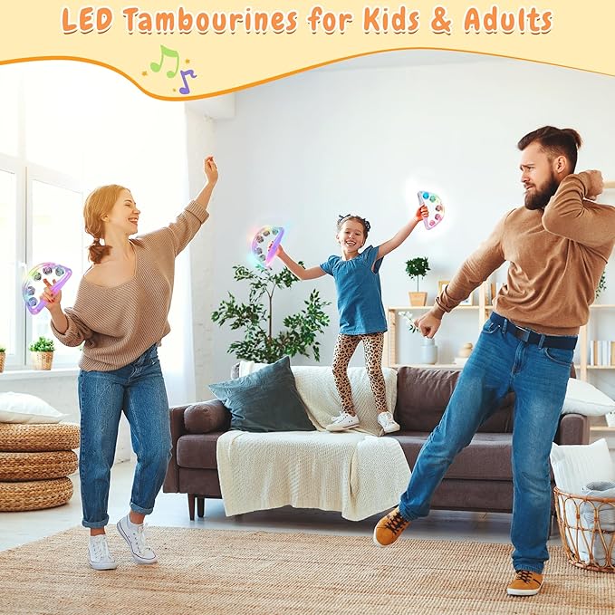 Aywewii LED Tambourine - Musical Light Up Sensory Toys for Kids with Autism, Special Needs Toys for Children, Birthday Gifts for Boys & Girls, Glow in The Dark Party Favors, Easter Basket Stuffers