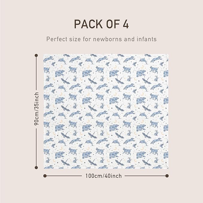 GLLQUEN BABY Muslin Swaddle Blankets 4-Pack Breathable Receiving Blankets (35" x 40") Soft Baby Blankets for Girls and Boys Newborn Essentials Muslin Burp Cloths Swaddle Wrap Baby Gift(Star)