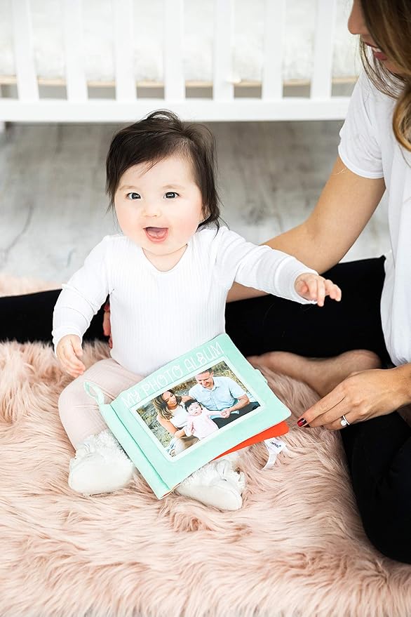 Pearhead Plush Photo Album, Baby Shower Registry Addition, Gender Neutral Baby Toy, 8.75x6.25x0.75 Inch