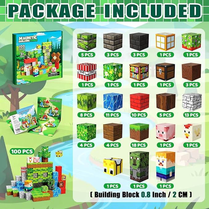 Magnetic Blocks, 100PCS Magnetic Building Blocks, Stacking Magnets for Kids, Sensory Toy for STEM Constructions Magnet Blocks for Boys Girls Age 3+, Christmas Birthday Gifts, Treehouse