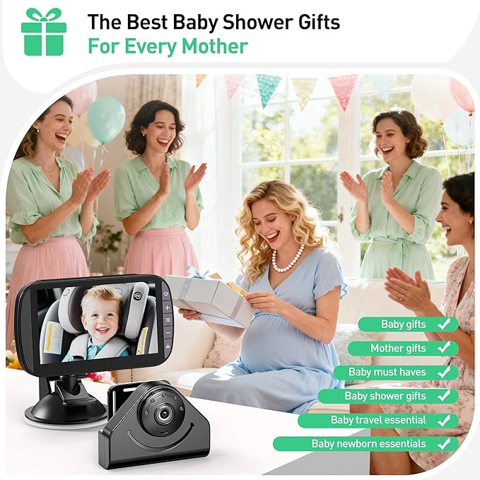 Wireless Baby Car Camera Monitor – 4.3 Inch Display with 360° Rotating Rear Facing Car Seat Cameras, 1080P HD Night Vision IR-Cut, USB & Battery Powered Backseat Baby Monitor for Infant Toddler