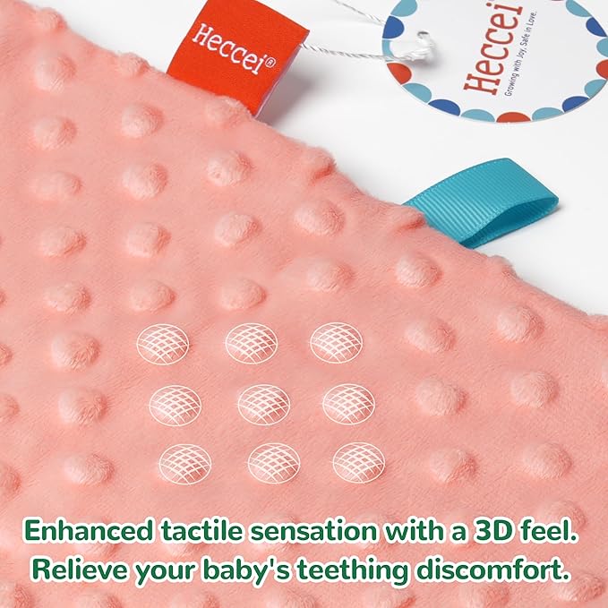 Baby Tags Security Blankets - Baby Soothing Plush Blanket with Colorful Tags, 10"x10" Square Sensory Toys, Lovey for Babies Boys and Girls (Orange)