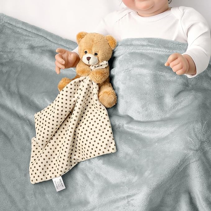 CREVENT Soft Plush Animal Face Security Blankets for Boys and Girls, Great Gifts for Birthday Baby Shower - Hugging Bear Brown + Tag