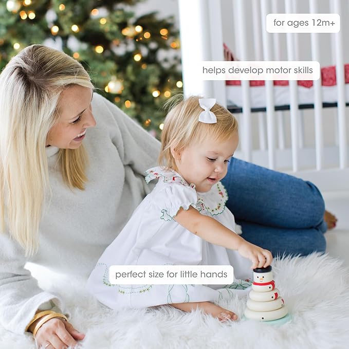 Pearhead Christmas Snowman Stacking Toy Set, Holiday Toys for Toddlers, Baby Nursery Holiday Décor, Wooden Sorting and Stacking Tower Educational Toy, for Kids