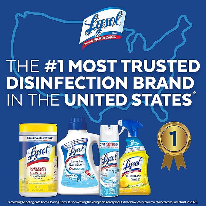 Lysol Disinfectant Wipes, Dorm Room Essentials, Multi-Surface Antibacterial Cleaning Wipes, For Disinfecting and Cleaning, Crisp Linen, 80 Count
