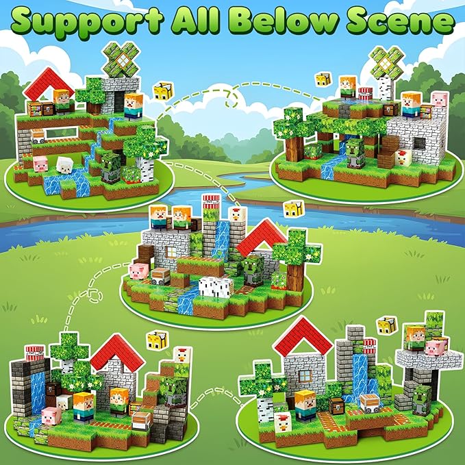 Magnetic Blocks, 150PCS Magnetic Building Blocks, Stacking Magnets for Kids, Sensory Toy for STEM Constructions Magnet Blocks for Boys Girls Age 3+, Christmas Birthday Gifts, Green Villager Forest