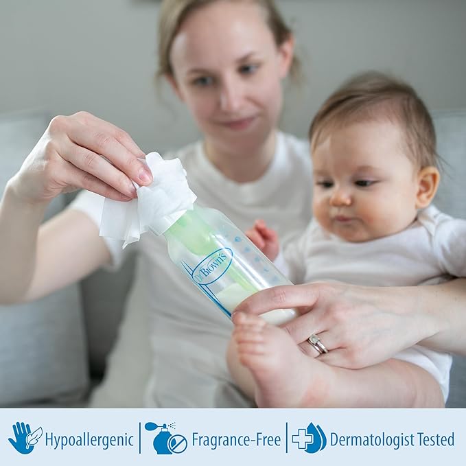 Dr. Brown's Bottle and Pacifier Healthy Wipes, Safely Clean Bottles, Baby Items, and Feeding Essentials, Hypoallergenic, 40 count, 3-Pack (Packaging May Vary)