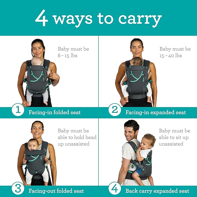 Infantino Carry On Active Baby Carrier, Ergonomic Multi-Pocket Baby Carrier for Newborn to Toddler 8-40 lbs with Padded Straps, Lumbar Belt Storage & Pacifier Loop, Registry Essential, Gray