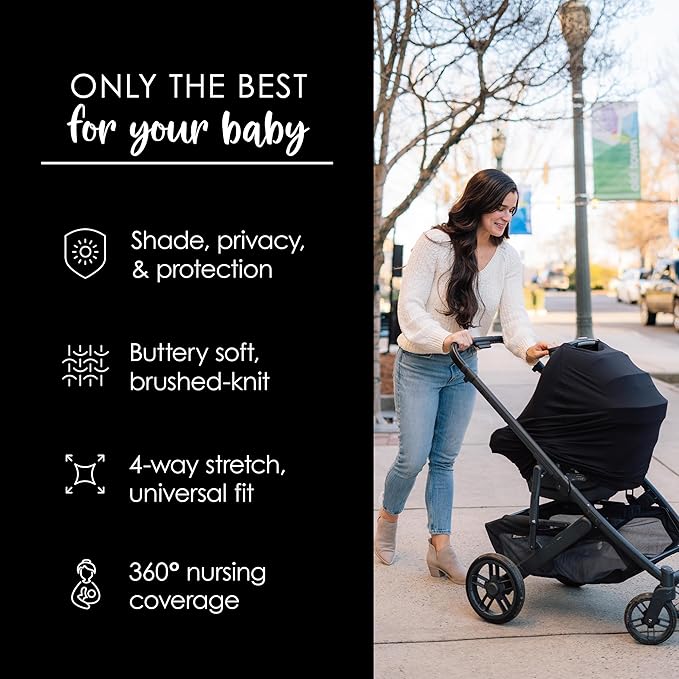 Milk Snob Original 5-in-1 Luxe Nursing Cover in Black - Added Privacy Breastfeeding Cover, Car Seat Cover for Carrier, Stroller, High Chair, Shopping Cart, Lounger Canopy, Newborn Essentials