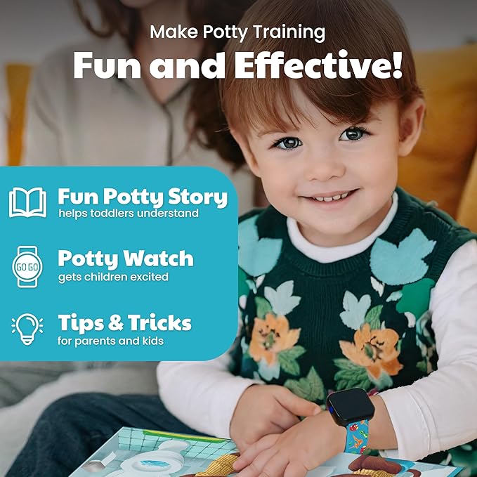 Potty Training Watch & Board Book for Kids – A Water Resistant Potty Reminder Device for Boys & Girls - Train Your Toddler with Fun Musical or Vibration Reminders and Printed Board Book (Dinosaur)