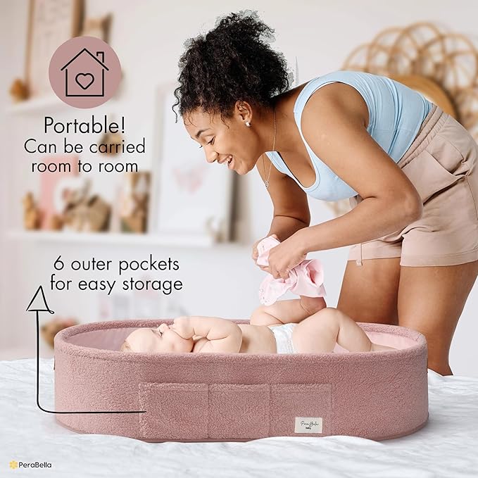 PeraBella Baby Changing Basket for Dresser Top, Baby Moses Basket for Newborn, Portable Diaper Changing Pad Table Topper for Dresser, Includes Diaper Caddy Organizer with Handle, Moses Bassinet Mat | Plush Exterior, Breathable Pad, Waterproof Layer, St...