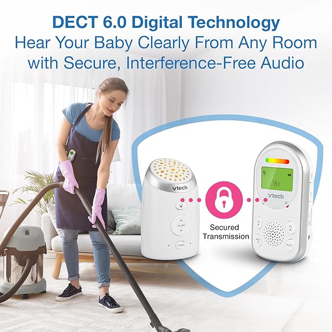 VTech 2 Parent Units Digital Audio Baby Monitor with Glow-on-Ceiling Night Light, Up to 1,000ft of Range, Vibrating Sound-Alert, Two-Way Talk Intercom, Sound Indicator, Secure Transmission: TM8212-2