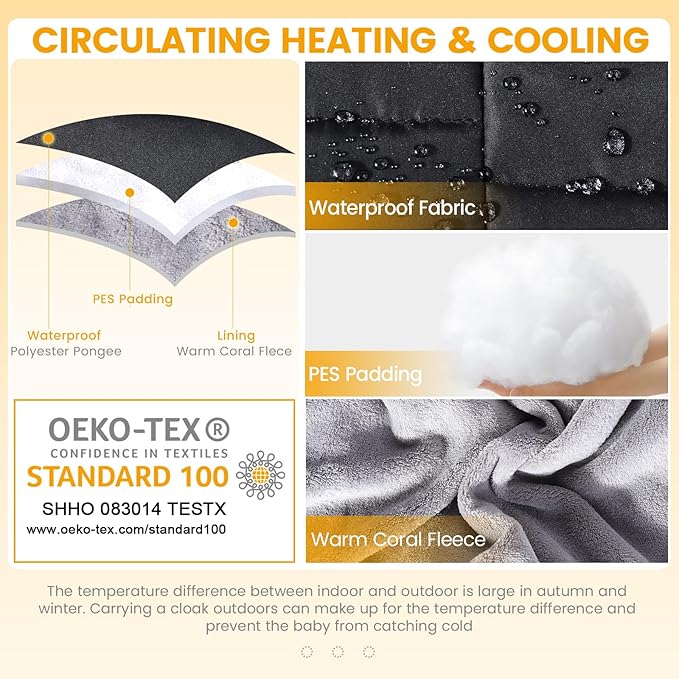 Orzbow Winter Baby Carrier Cover with Detachable Hood, Waterproof & Windproof, Universal for Baby Carriers and Baby Waist Stool, Baby Bunting Bag for Car Seats and Strollers with Storage Bag, Black