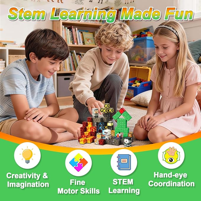 Magnetic Blocks, 100PCS Magnetic Building Blocks, Stacking Magnets for Kids, Sensory Toy for STEM Constructions Magnet Blocks for Boys Girls Age 3+, Christmas Birthday Gifts