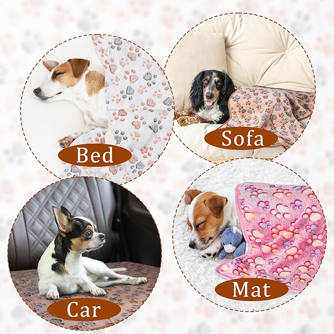 1 Pack 3 Blankets Super Soft Fluffy Premium Fleece Pet Blanket Flannel Paw Printed Throw for Dog Puppy Cat (Medium 30x20'', Beige, Grey, Navy)