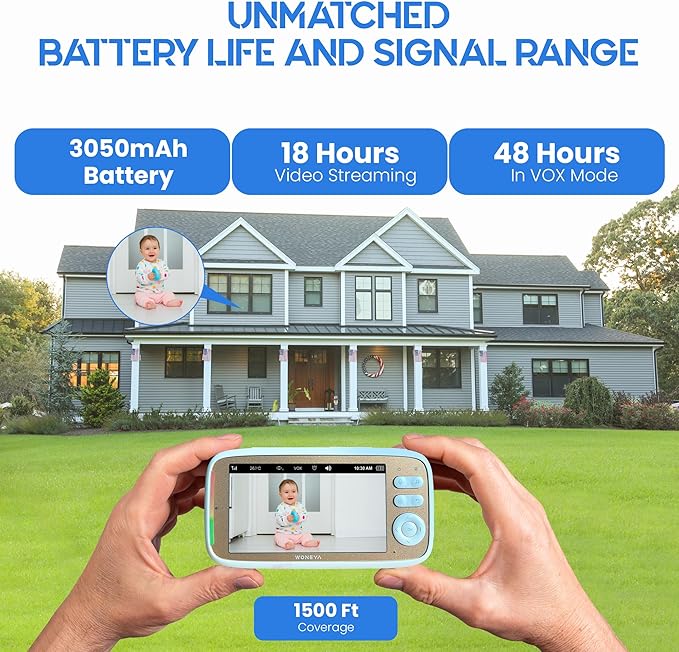 Smart Baby Monitor, 5" HD IPS Screen, 1500ft Long Range, 48 Hours Battery, White Noises & Lullabies, 2K HD Camera, Customizable Safe Zones, Motion Detection, VOX, Free Secure Phone App