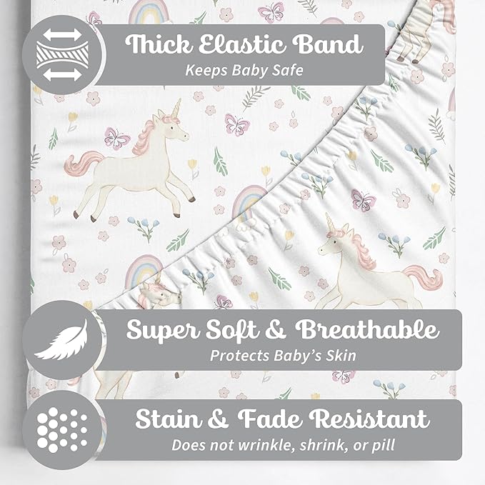 Baby Changing Pad Cover 2-Pack for Boys, Girls (Unicorn Blossom) - Premium Fitted Sheets Baby Diaper Changing Table Cover - Buttery Soft Cotton Blend