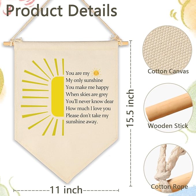 You are Gift My Sunshine-You Make Me Happy- Canvas Hanging Pennant Flag Banner Wall Sign Decor Gift for Nursery Baby Kids Girl Boy Teen Bedroom Playroom Decor- Birthday Christmas Gift
