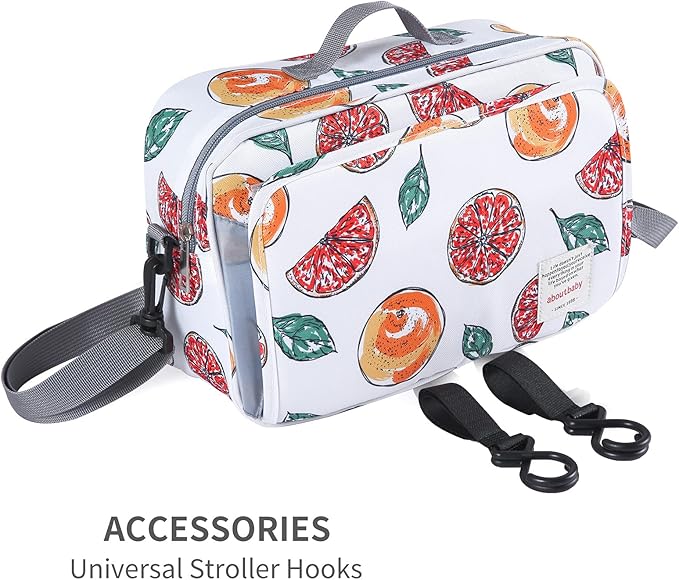 Non-Slip Stroller Organizer Bag for Diapers with Insulated Pocket, Stroller Hooks and Adjustable Strap,Universal Fit Most Strollers, Fruits