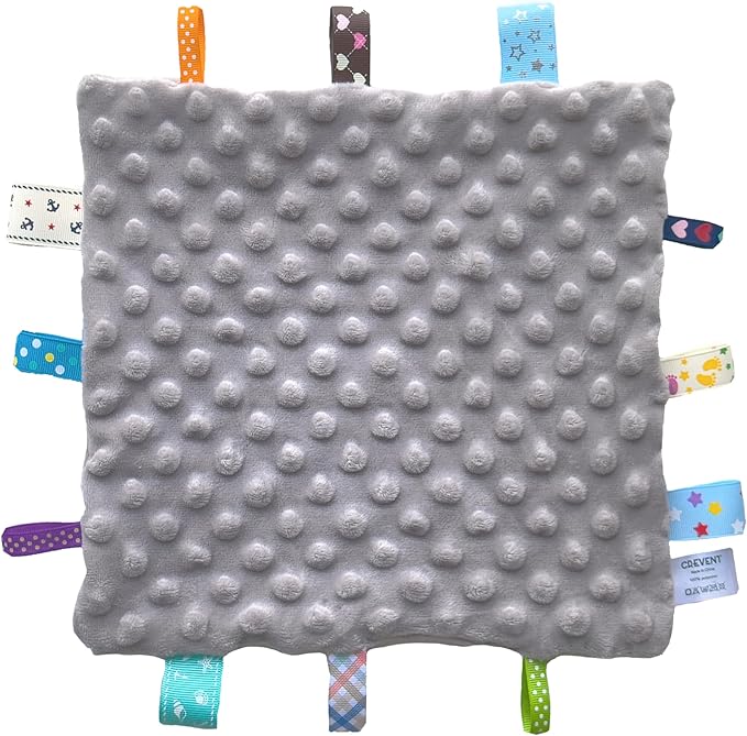CREVENT Tag Security Blankets for Babies, Soft Small Taggie for Boys Girls, Baby Comforter Sensory Blanket, Great Gifts for Birthday Baby Shower 10"X10" (Pink+Purple+Grey+Ivory)