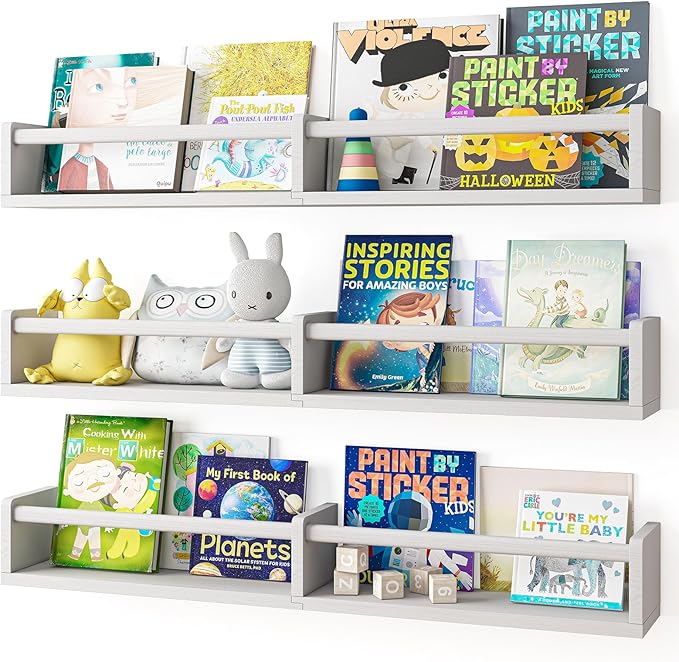 Fixwal Nursery Bookshelves, 32in Floating Bookshelves for Wall Set of 3, Wood Wall Mounted Floating Shelves for Baby Nursery Decor, Toys and Decor Storage (White)
