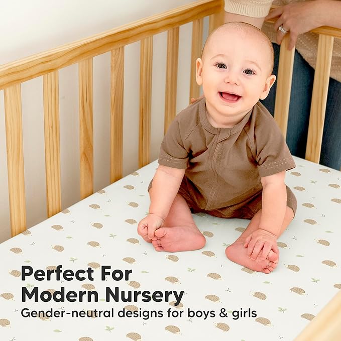 2-Pack Waterproof Baby Crib Sheets for Boys, Girls - 52x28 Viscose Derived from Bamboo Toddler Bed Sheet Neutral, Fitted Crib Mattress Protector Cover for Baby Bedding, Soft & Gentle (Nibbles/Bruce)