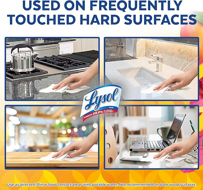 Lysol Disinfectant Wipes, Multi-Surface Cleaning Wipes, Dorm Room Essentials For Disinfecting and Cleaning, Mango & Hibiscus 80ct