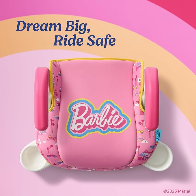 Graco Turbobooster 2.0 Backless Booster Seat, Kids Booster Car Seat with Adjustable Armrests and Hide Away Cup Holders, Barbie Paint