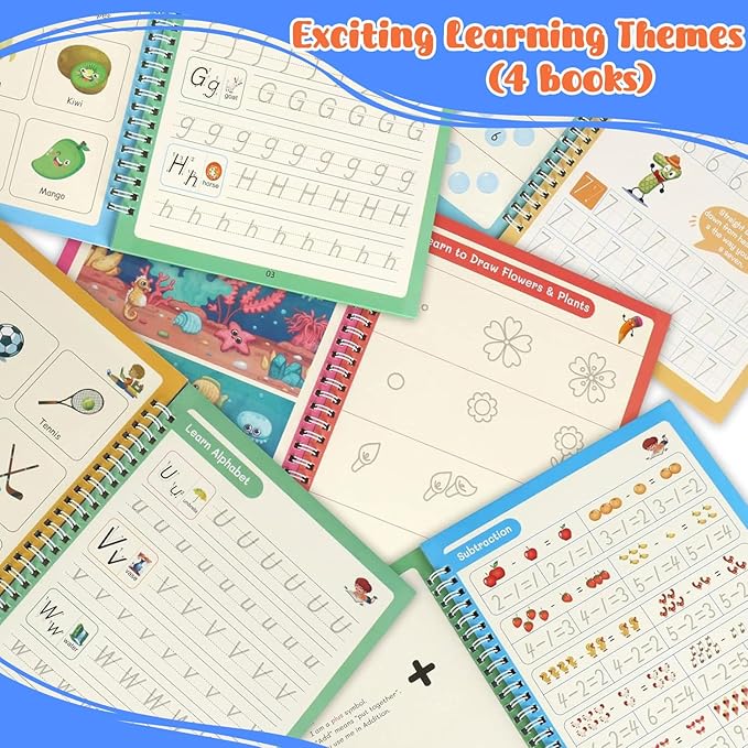AALGO Large Magic Grooved Writing Practice Books- Reusable Handwriting Practice for Kids 5-7 - Preschool Tracing Books-Toddler Workbook or Kids Age 3-8 Calligraphy
