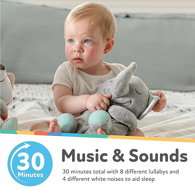 Nuby Lifelike Animated Sleeping Elephant with 8 Soothing Lullabies & 4 Calming White Noises, 30 Min Non-Stop