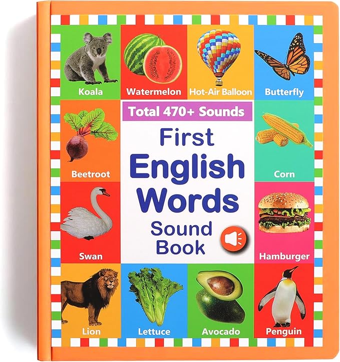 My First English Words Sound Book for Kids Ages 3-6, Interactive Toddler Books with 470+ Words & 21 Themes, Electronic Educational Toys for Boys & Girls, Speech Therapy Activities