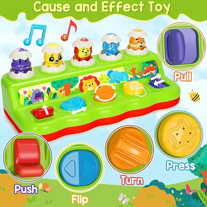 YEEBAY Pop Up Animals Toy with Music & Sound, Early Developmental Toy for 12-18 Months Baby, Infants & Toddlers,1 Year Old Girls & Boys