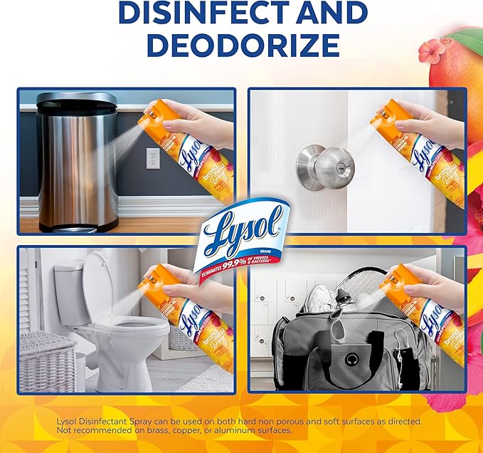 Lysol Disinfectant Spray, Sanitizing and Antibacterial Spray, For Disinfecting and Deodorizing, Mango & Hibiscus Scent, 19 Fl Oz