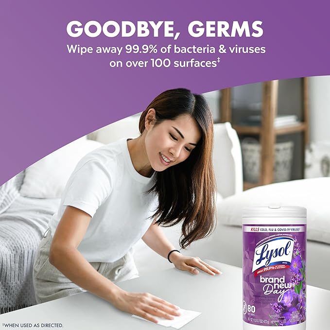 Lysol Disinfectant Wipes, Multi-Surface Antibacterial Wipes For Disinfecting, Dorm Room Essentials, Cleaning Supplies for Home, Bathroom, Lavender & Cotton Blossom Scent, 80 Count