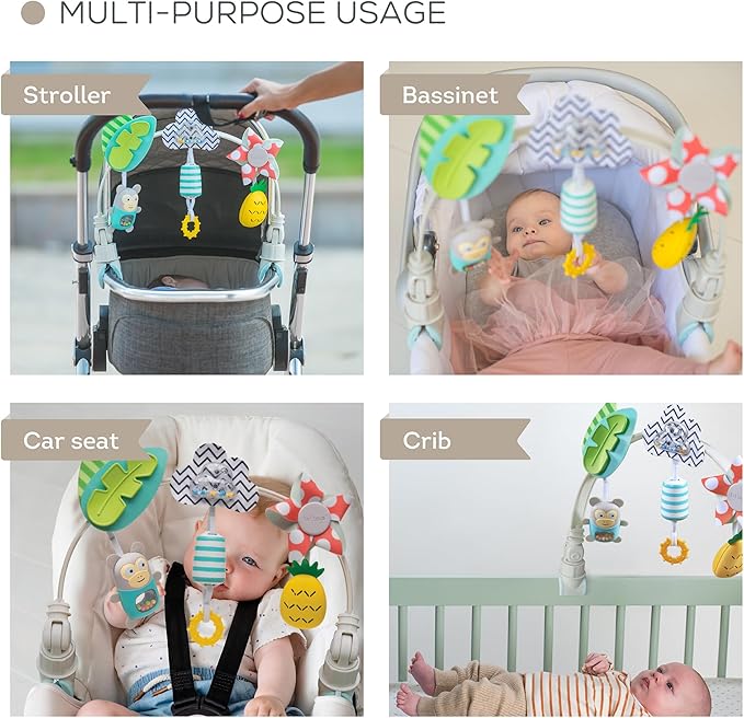 Taf Toys Tropical Arch Adjustable Infant Car Seat & Stroller Toy for Infant & Toddlers, Stroller Arch, Baby Crib Toys Clips on Prams/Car Seats/Bouncers Encourages Motor Skills & Sound Exploration