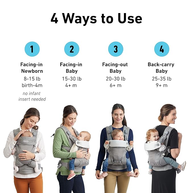 Graco Cradle Me 4 in 1 Baby Carrier | Includes Newborn Mode with No Insert Needed, Black Onyx