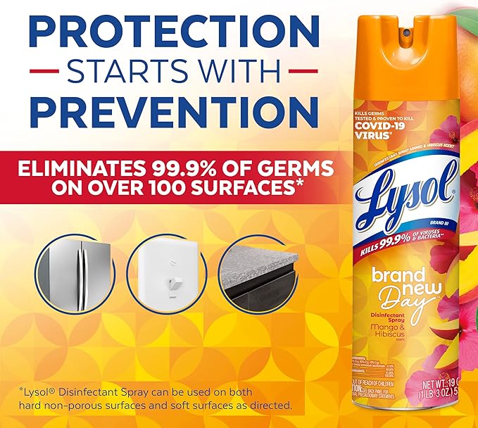 Lysol Disinfectant Spray, Sanitizing and Antibacterial Spray, For Disinfecting and Deodorizing, Mango & Hibiscus Scent, 19 Fl Oz