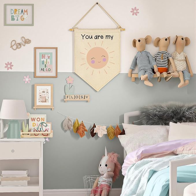 You are My Sunshine-Canvas Hanging Pennant Flag Banner Wall Sign Decor Gift for Nursery Baby Kids Girl Boy Teen Bedroom Playroom-Birthday Christmas Gift