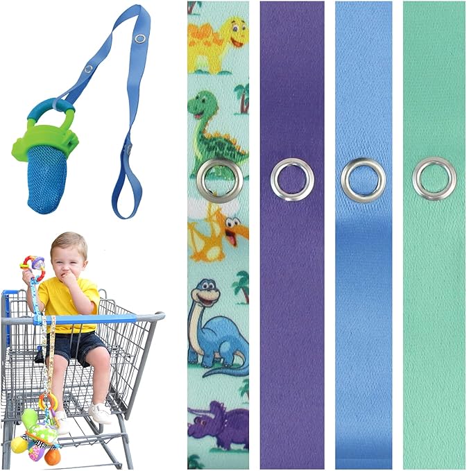 PBnJ baby Toy Saver Strap Holder Leash Secure Accessories Dino/Purple/LtBlue/Green - 4pc
