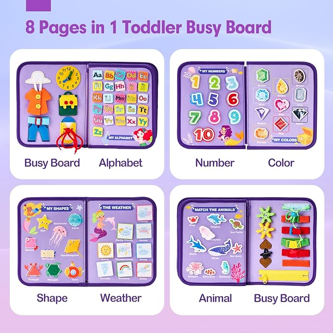 hahaland Busy Board Montessori Toys - 3 Year Old Girl Gifts Bithday Gift Ideas - 8 in 1 Preschool Learning Activities - Educational Toys Easter Basket Stuffers Little Girls Age 3 Travel Busy Book